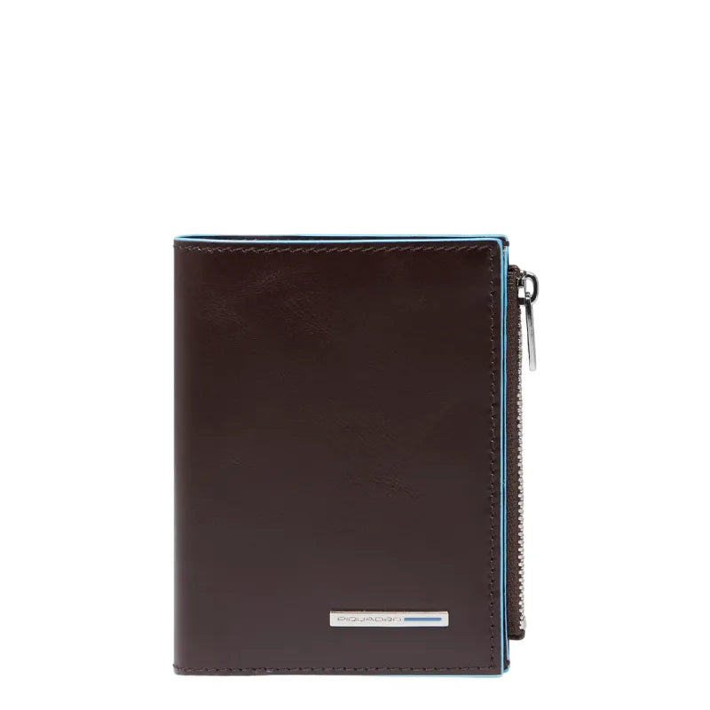 Portafoglio uomo verticale in pelle con porta monete laterale Piquadro Marrone