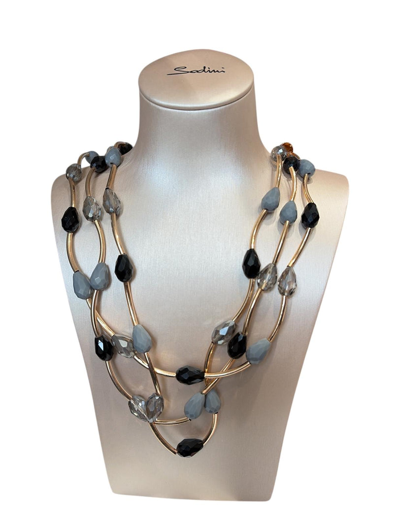 Collana Mya Lunga Multi Fili Multicolore Nero/Grigio