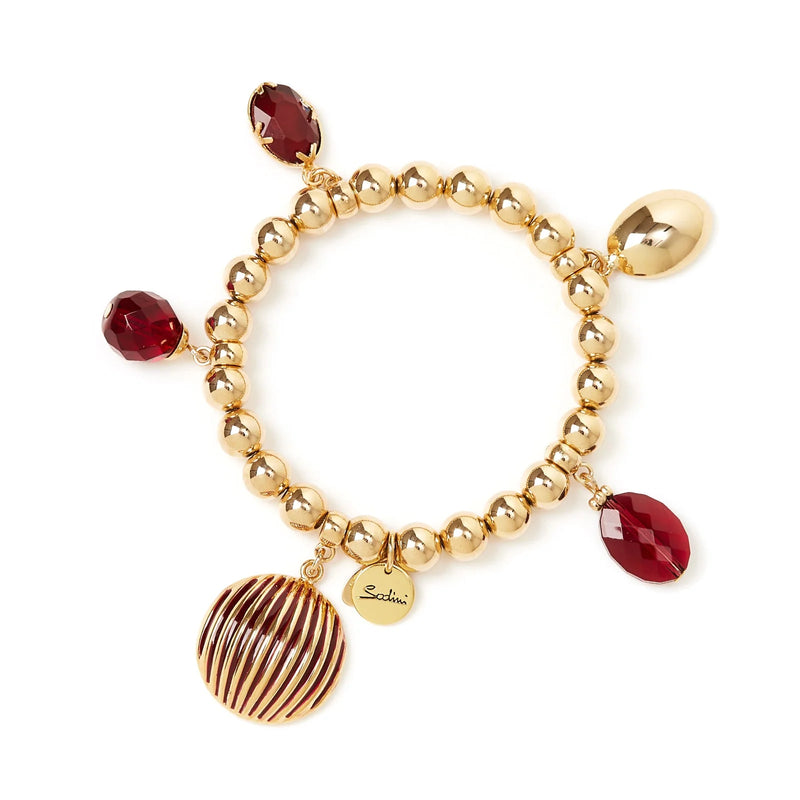 Sodini Bracciale elastico boule e pendenti Malena - Rosso