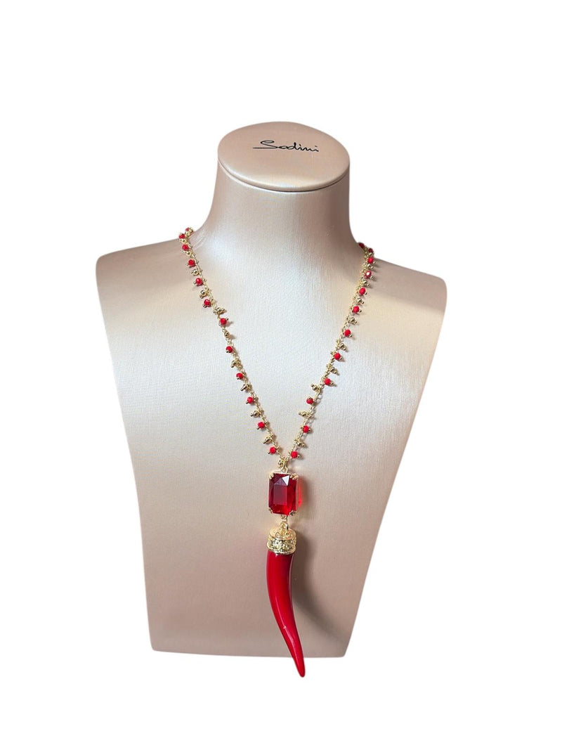 Mya Accessories Collana Lunga Con Corno Rosso
