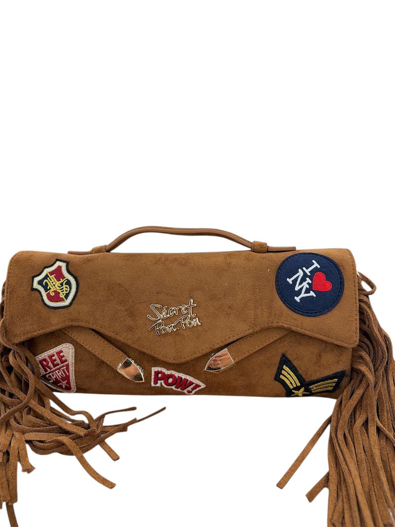 Secret Pon Pon Borsa A Mano Luisita Clutch Fringe Suede Cuoio