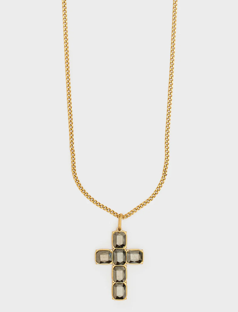 Nalí Collana Croce Con Pietre Grigio/Oro