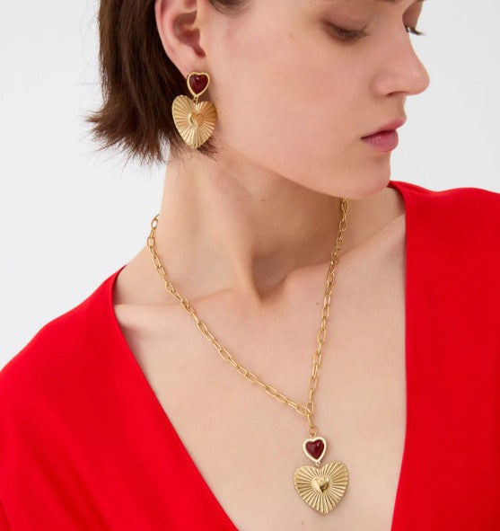 Nali' Collana Cuore Sacro Con Pietra Rossa Oro DWCL0111