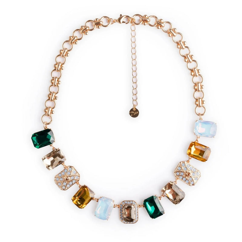 Collana girocollo con inserti in vetro multicolore