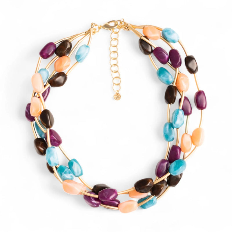 Mya Accessories Collana G11681 girocollo multifilo con pietre in acrilico multi viola