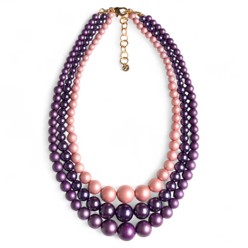 Mya Accessories G11722 Collana girocollo a tre fili di sfere in acrilico tono viola
