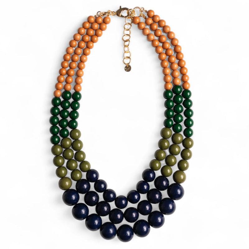 Mya Accessories G11731 Collana a tre fili con sfere in acrilico blu, verde e senape