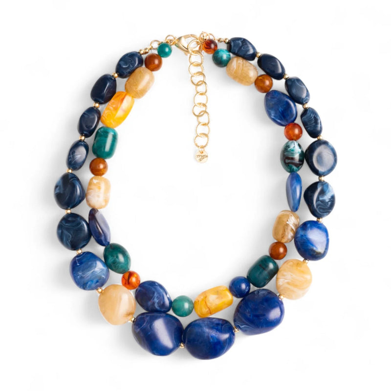 Mya Accessories G11831 Collana girocollo a due linee con pietre in acrilico tono blu