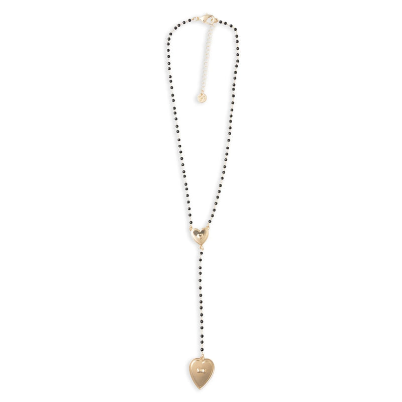 Mya Accessories Collana a rosario con pietre in acrilico nere e pendente a cuore in metallo