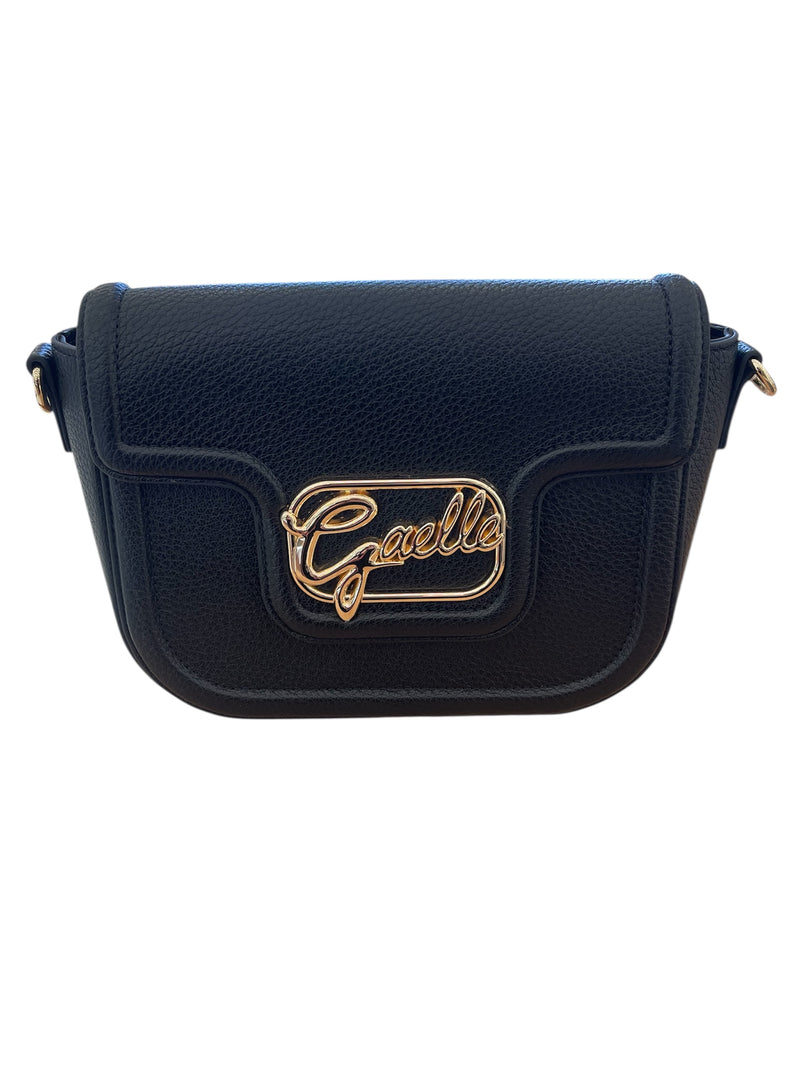 GAELLE BORSA NERA A TRACOLLA CON SCRITTA FRONTALE IN ORO GAACW02381