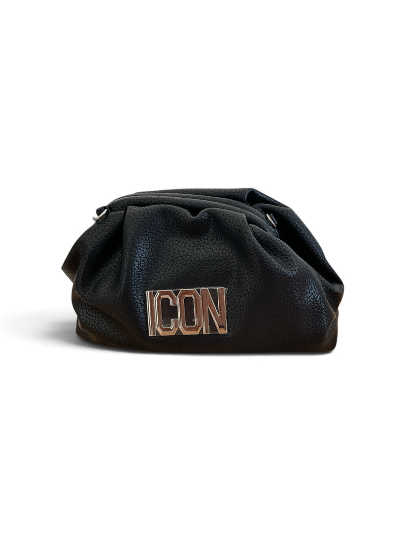 Icon Borsa Tracolla Nera con Scritta Argento ICBS24A01