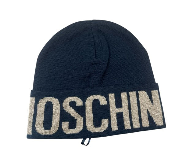 Berretto In Misto Lana Nero con scritta Oro