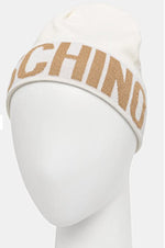 Cappello In Lana Bianco con Scritta Oro