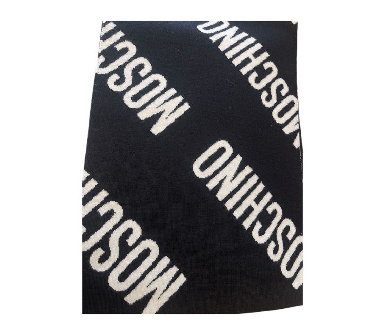 Sciarpa In Lana Nera Con Logo Bianco