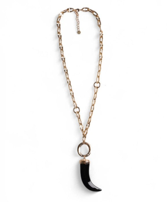 Mya Accessories Collana lunga a catena in metallo con corno in resina nero