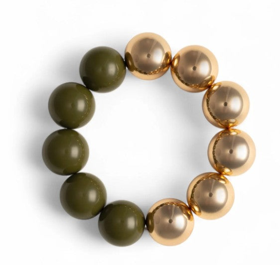 Mya Accessories Bracciale elastico con sfere verdi ed oro