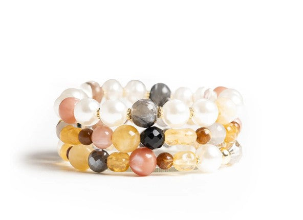 Mya Accessories Bracciale elastico a tre linee con pietre in vetro ed acrilico tono giallo