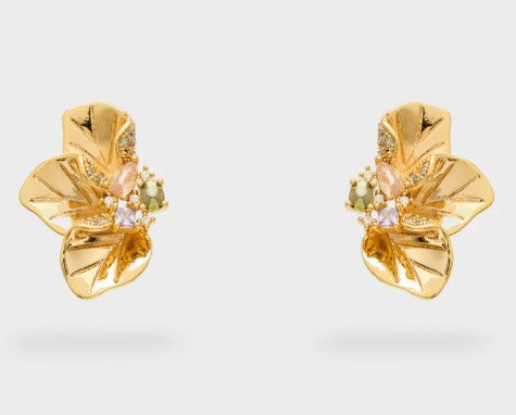 Nali' Orecchini Half Flowers Con Pietre Oro EMOR1861