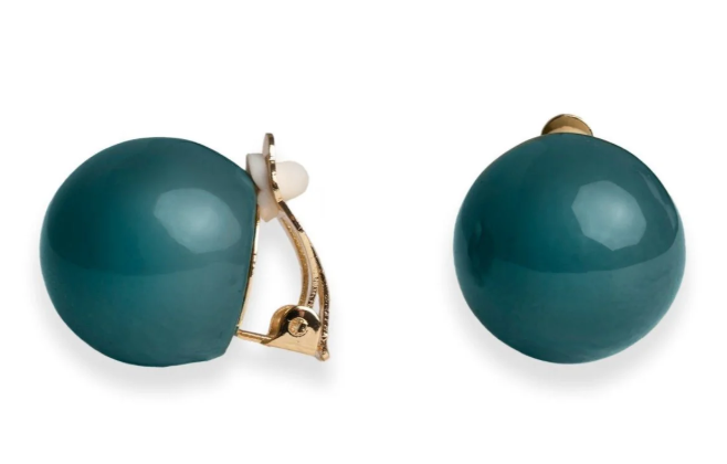 Mya Accessories Orecchini con sfera in acrilico verde petrolio a clip