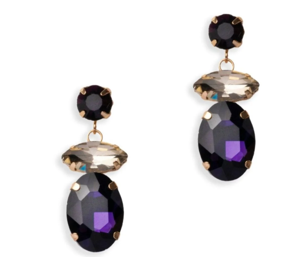 Mya Accessories Orecchini con tre pietre in vetro tono viola