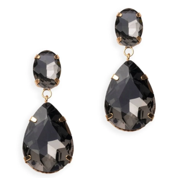 Orecchini pendenti con doppia pietra a goccia grigia