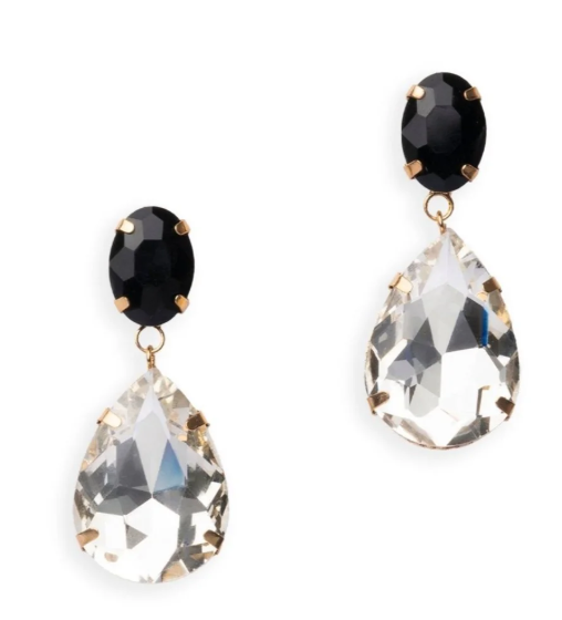 Mya Accessories Orecchini pendenti con doppia pietra a goccia nera e crystal