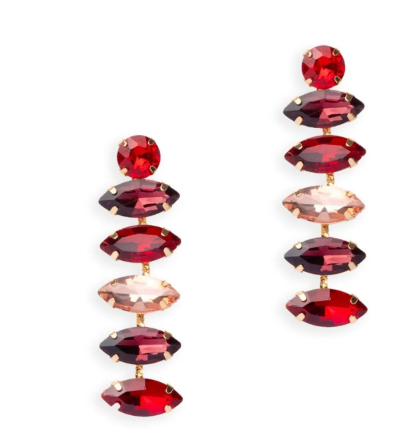 Mya Accessories Orecchini pendenti con pietre a forma di foglia in vetro multi rosso