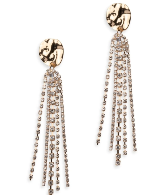 Mya Accessories Orecchini pendenti con placchetta circolare con fili di strass crystal