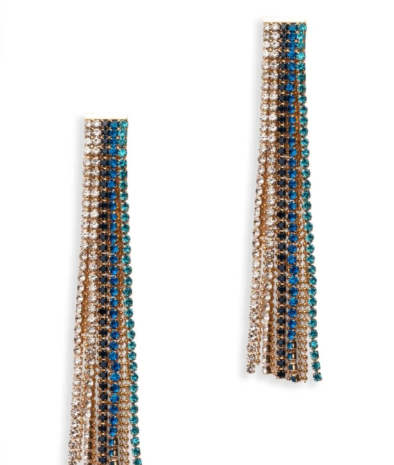 Mya Accessories Orecchini pendenti con fili lunghi di strass multicolore