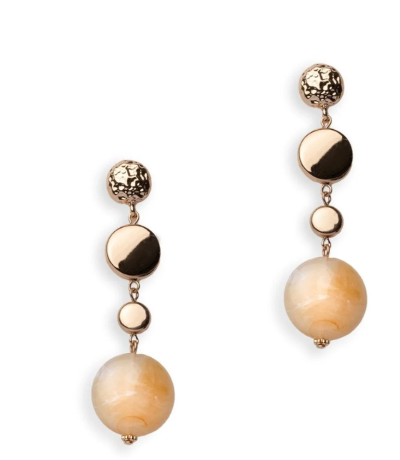 Mya Accessories Orecchini pendenti con pietre circolari schiacciate in acrilico beige