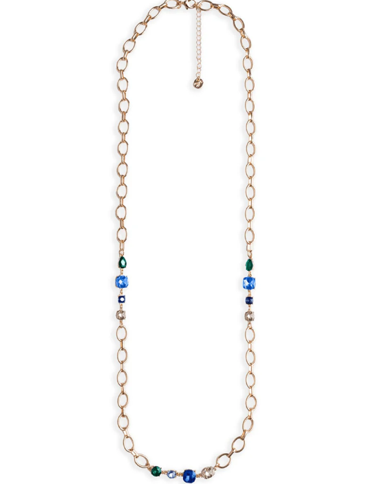 Mya Accessories Collana lunga a catena con pietre in vetro tono blu
