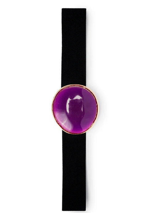 Mya Accessories Cintura elastica nera, con medaglione in resina viola
