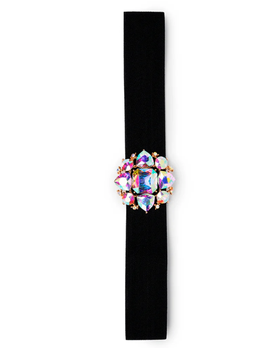 Mya Accessories Cintura elastica nera, con fiore in vetro crystal