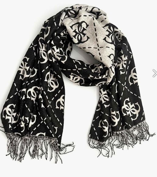 Guess Sciarpa Logata Nera/Panna