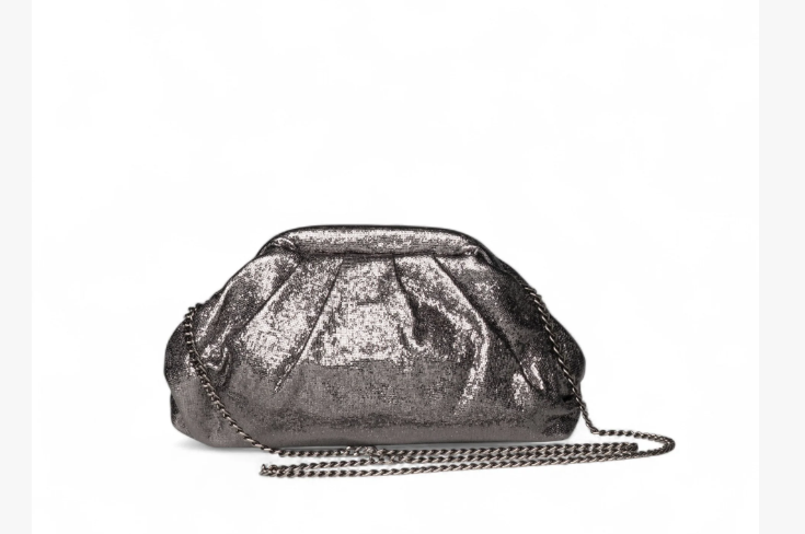 Mya Accessories Borsa clutch in tessuto argento metallizzato