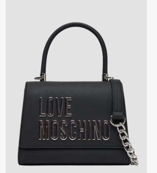 Love Moschino Borsa a Mano/Tracolla Nera Con Scritta Argento