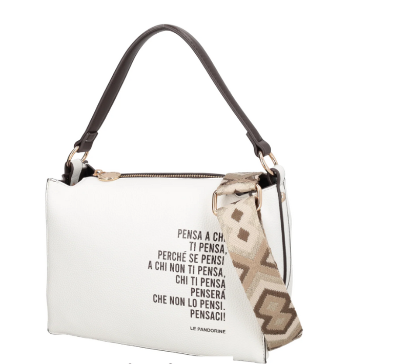 Le Pandorine Pochette Fede con manico e stampa lettering colore panna PS2625B59