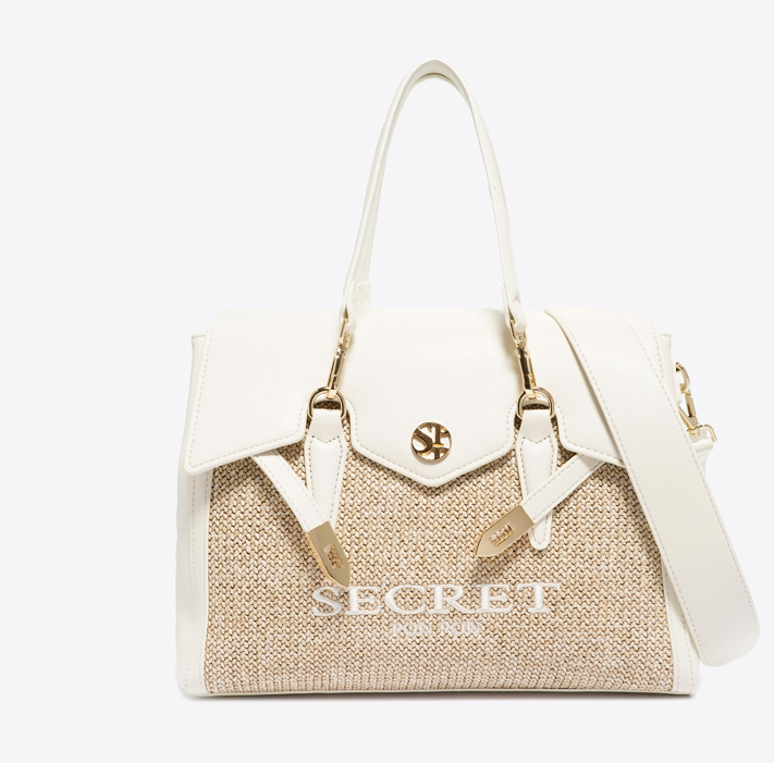 Secret Pon Pon Borsa a mano/Tracolla Quiny Straw Medium White