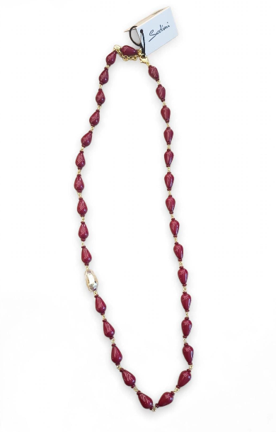 Sodini Collana Grande a Gocce Bordeaux con pepita Oro 832405T