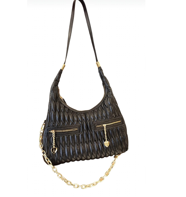 L'Atelier Du Sac Borsa a Spalla/Tracolla Nera e Oro 20624