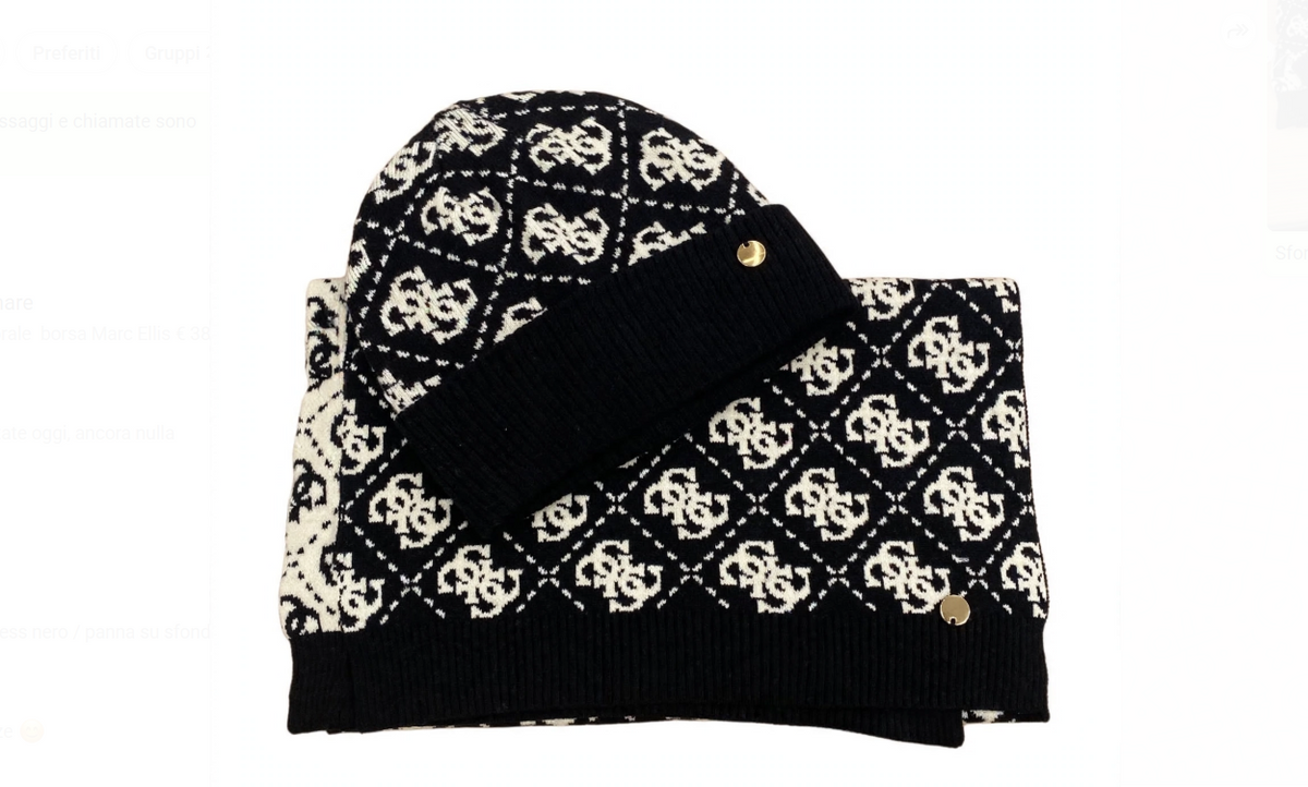 Guess Sciarpa e Cappello Logato Nero/Bianco Reverse GFBOXWP6401