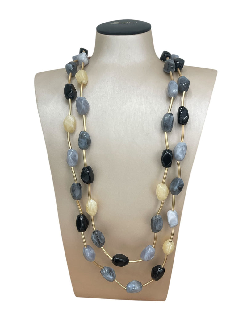 Mya Accessories Collana lunga a due fili con pietre in acrilico multi viola nera