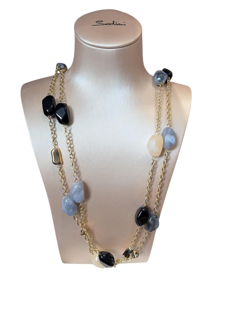 Mya Accessories Collana multifilo a catena con pietre in acrilico multi nero