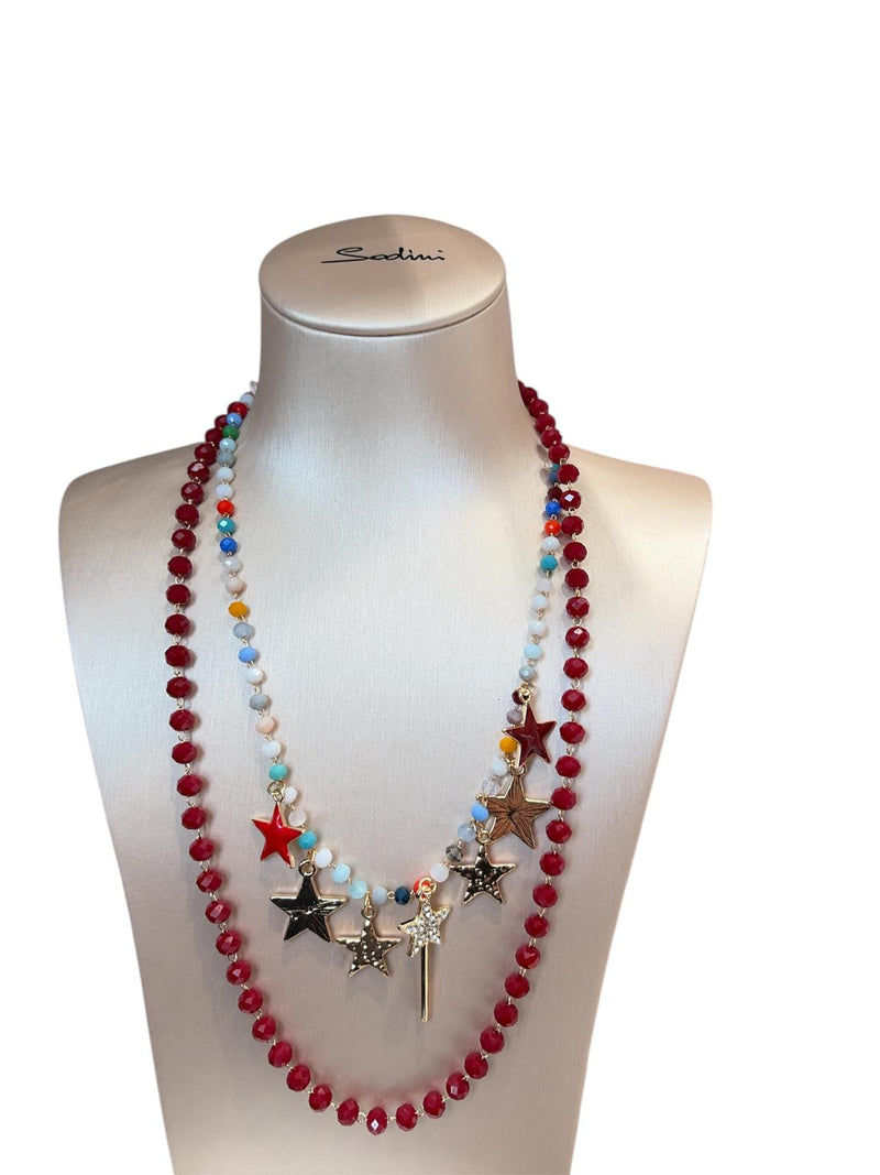 Mya Accessories Collana Multi Fili Rossa con Charm Rosso