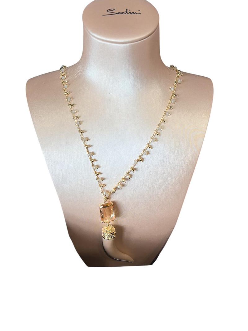 Mya Accessories Collana Lunga Con Corno Beige