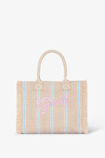 Gaelle Maxi Shopper Ricamo Firma Beige/ Celeste   GAACW03186