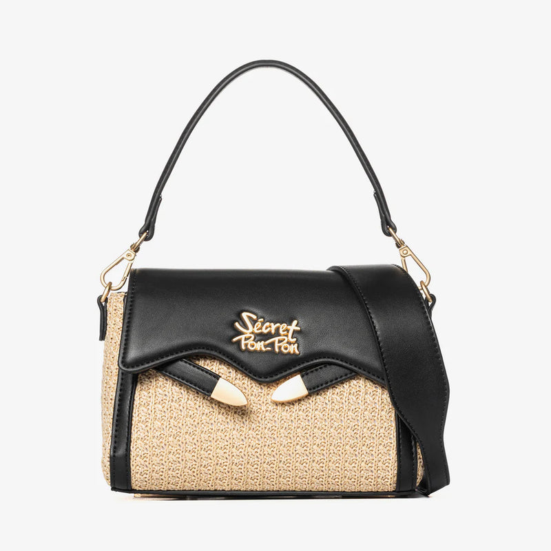 Secret Pon Pon Borsa a Mano Quia Raffia Nera