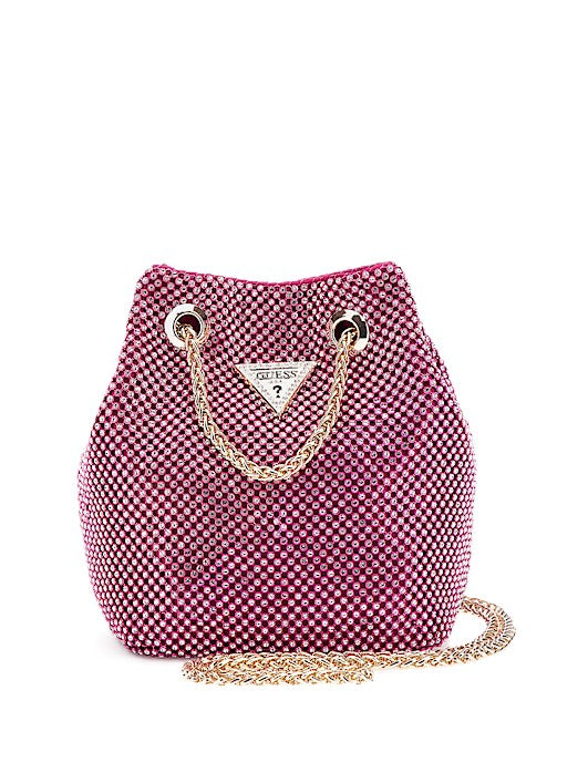 Guess Mini Borsa a Secchiello Lua Strass Fucsia