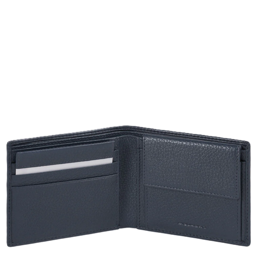 Piquadro Portafoglio Uomo Con Portamonete  E Porta Carte Di Credito Blu