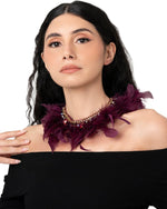 Mya Accessories Collana girocollo in metallo con pietre in vetro e piume viola